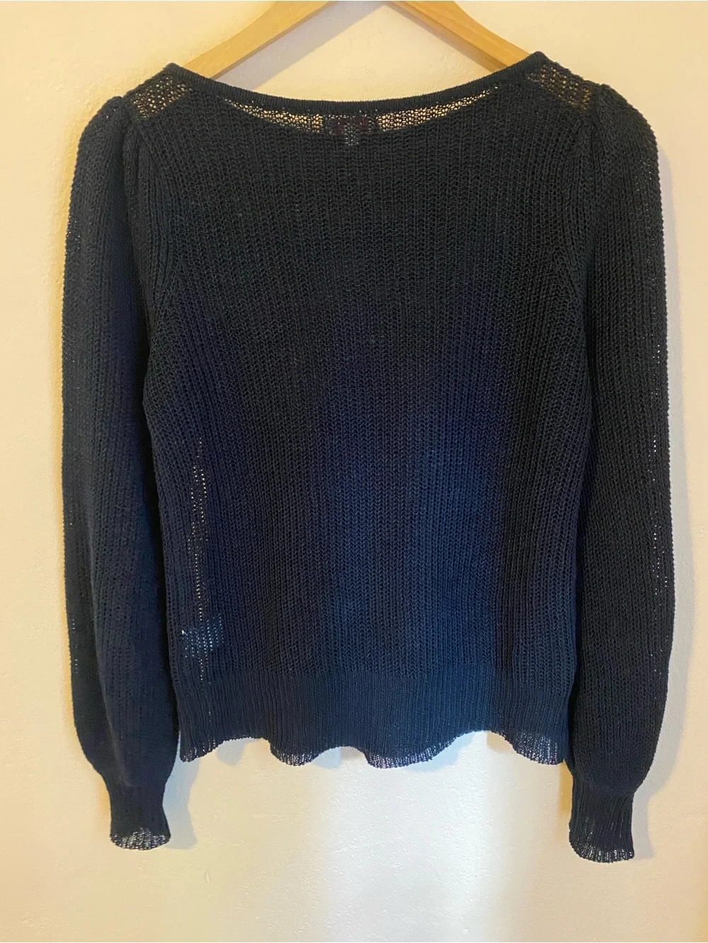 Demylee linen open knit crew long sleeve sweater Small